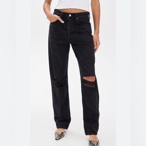 Agolde Black Distressed Straight-Leg Jeans
